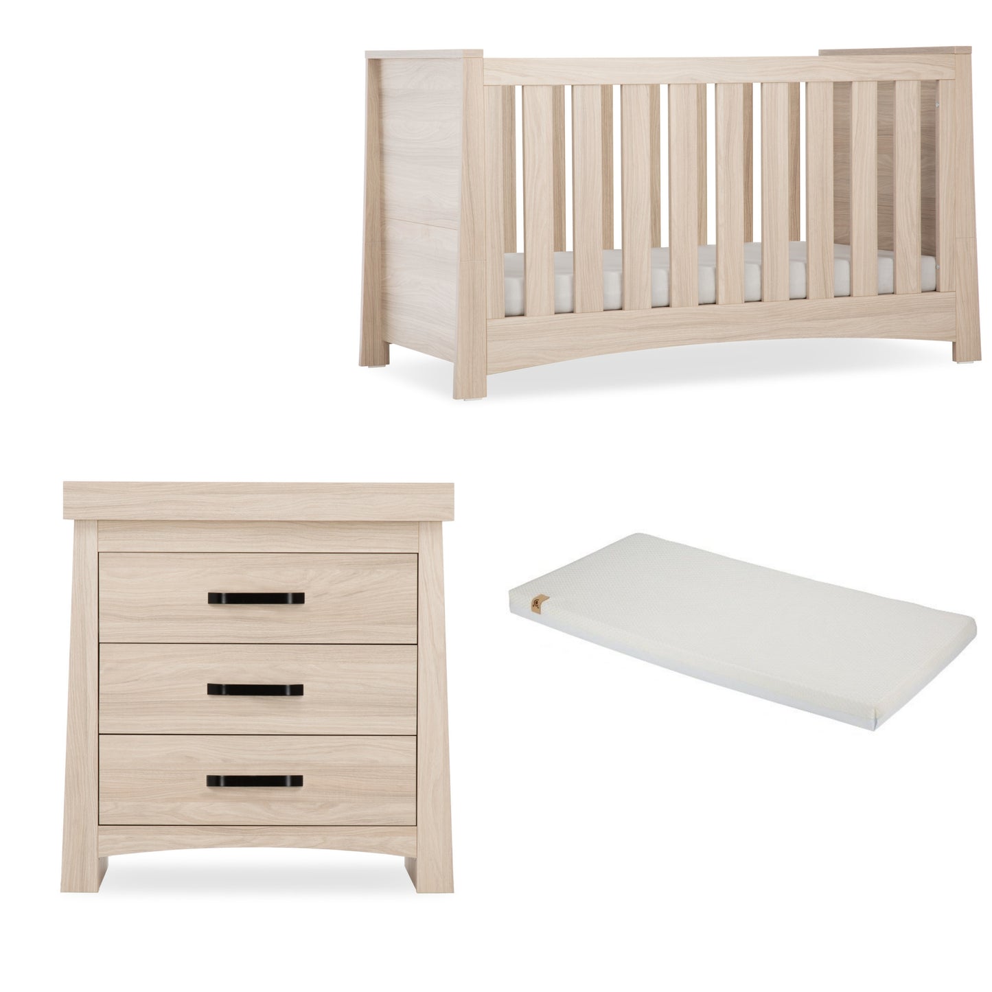 Isla 2 Piece Bundle with Cotbed and Dresser and a Snuz CuddleCo Lullaby Mattress