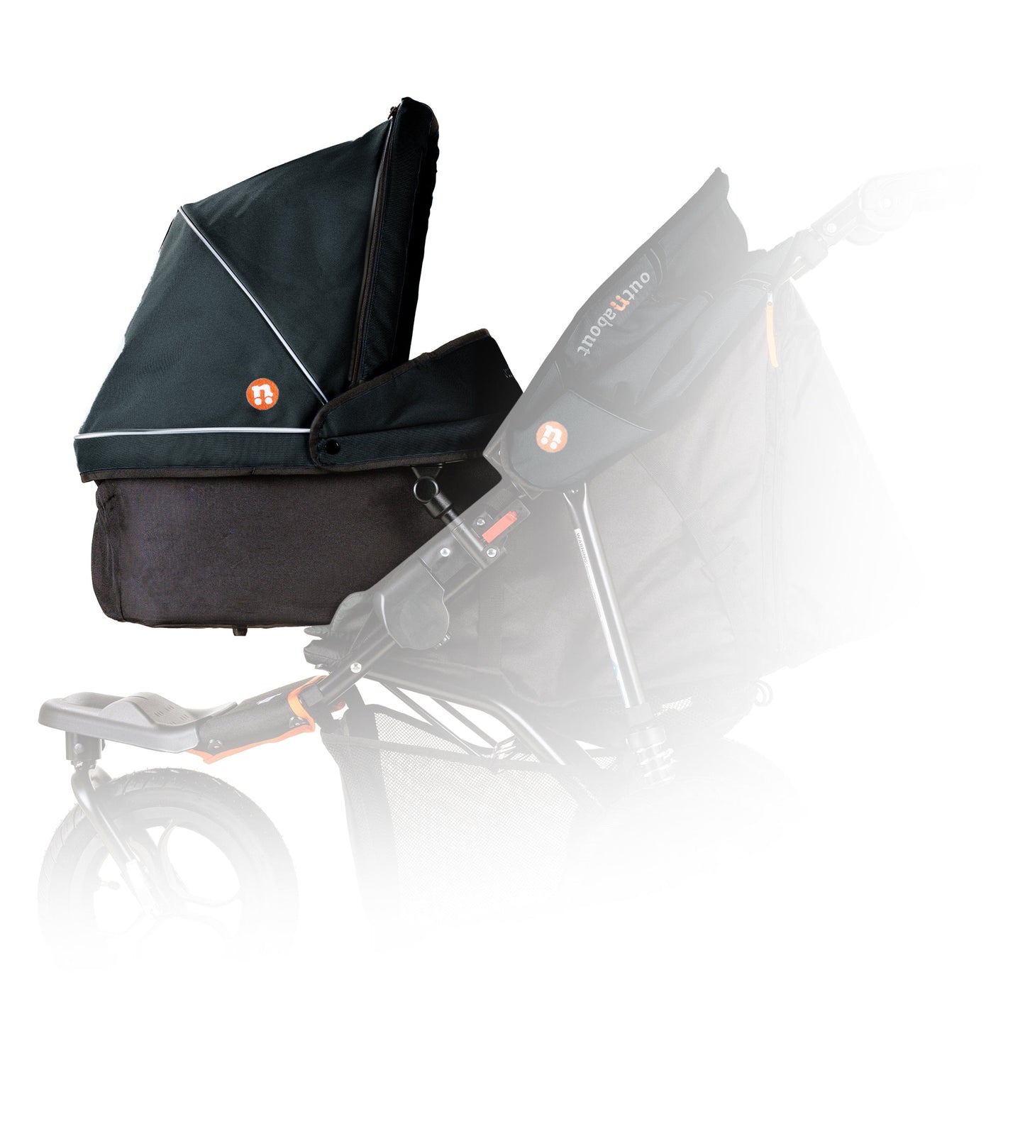 Out n About carrycot for single pushchair in summit black colour.