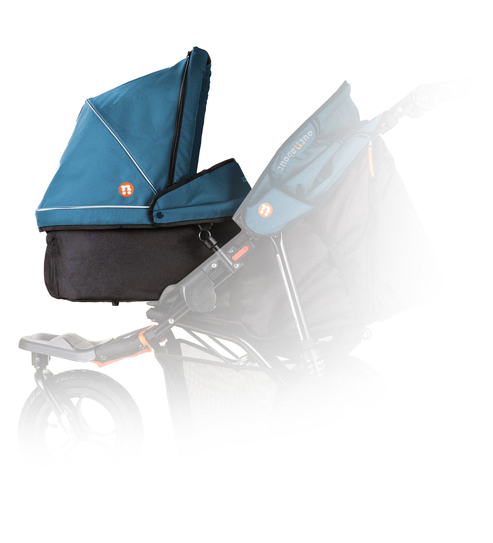 Out n About carrycot for single pushchair in highland blue colour.