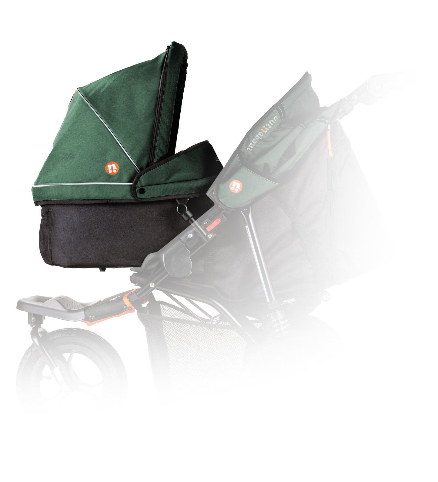 Out n About carrycot for single pushchair in sycamore green colour.