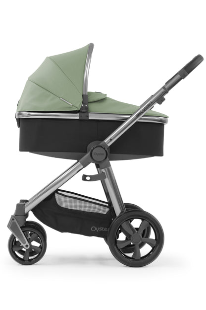 Oyster 3 Stroller in Spearmint with carrycot attached