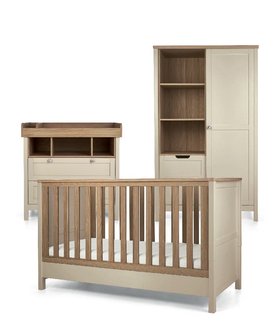 Mamas & Papas harwell 3 piece with cot bed, dresser and wardrobe