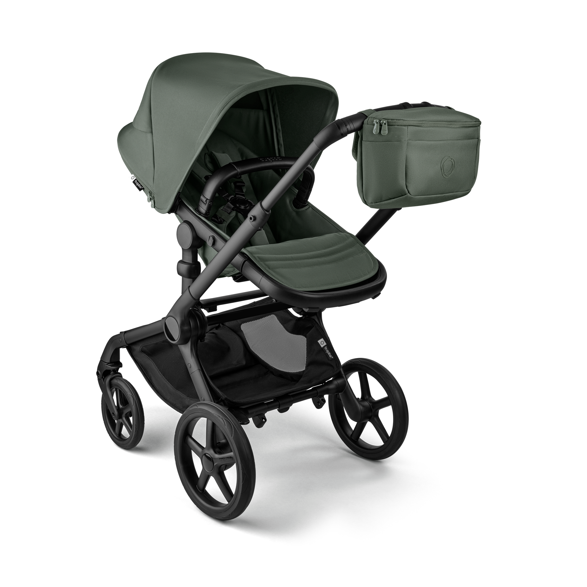 Bugaboo organiser bag for pushchair in forest green colourway.