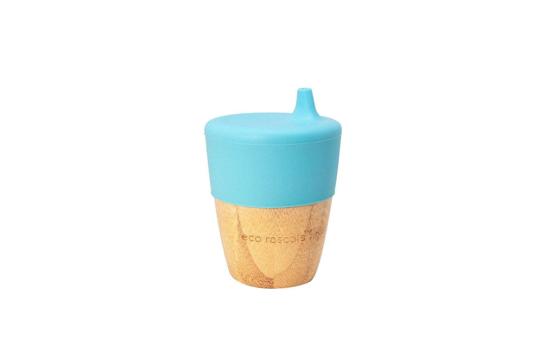 Eco rascals Bamboo Sippy Cup with pale blue lid.