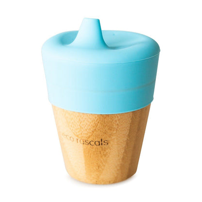 Eco rascals Bamboo Sippy Cup with pale blue lid.