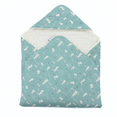 Little loves blanket in teal bunny print 