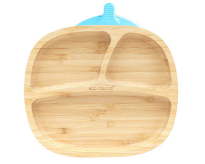 Eco rascals bamboo toddler plate with pale blue suction base.