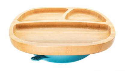 Eco rascals bamboo toddler plate with pale blue suction base.