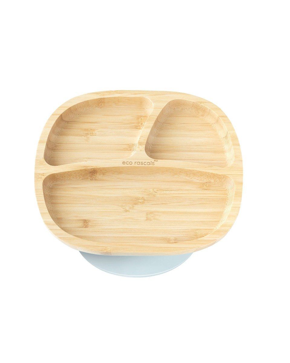 Eco rascals bamboo toddler plate with grey suction base.