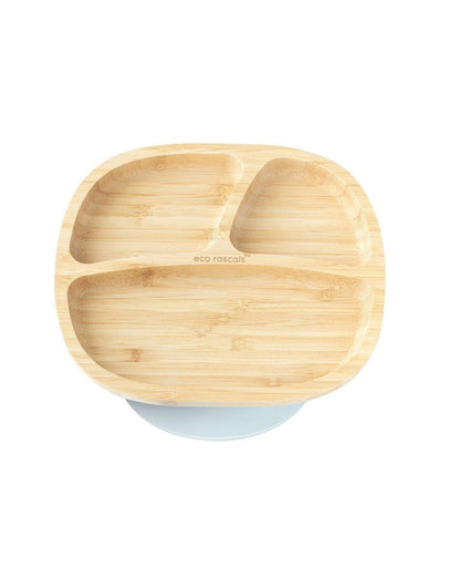 Eco rascals bamboo toddler plate with grey suction base.