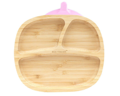 Eco rascals bamboo toddler plate with pink suction base.