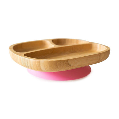 Eco rascals bamboo toddler plate with pink suction base.