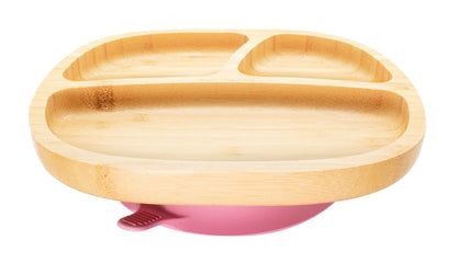 Eco rascals bamboo toddler plate with pink suction base.